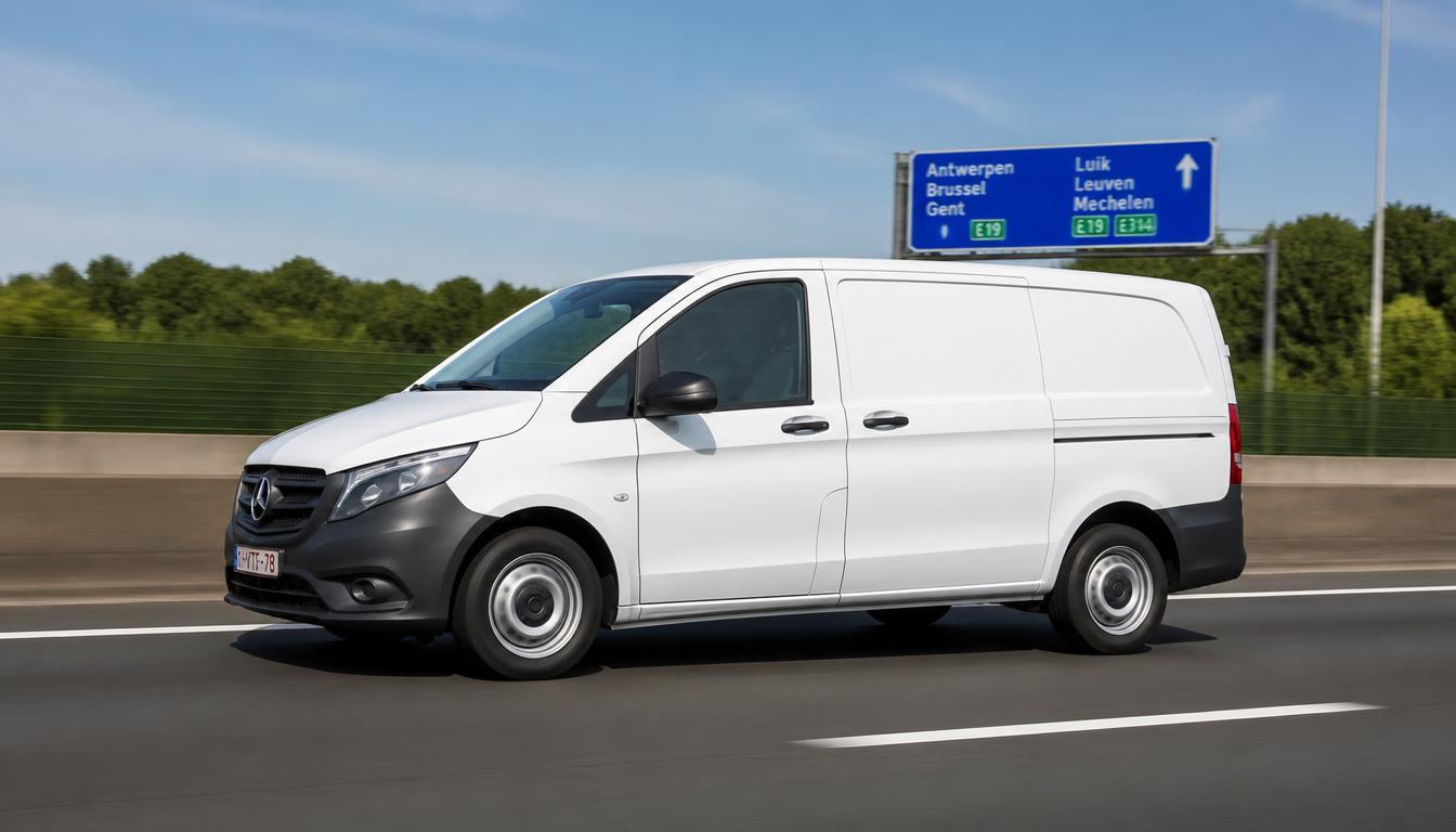 Mercedes Vito bestelbus van Van den Berg spoedtransport op een Belgische snelweg